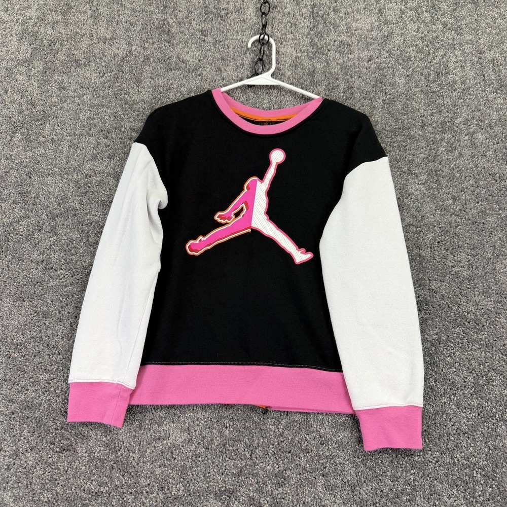 Jordan Sweatshirt Kids XL 13-15 Black Pink Fleece Jumpman Graphic Pullover